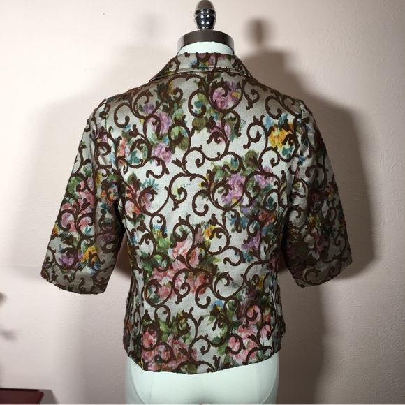 Vintage 90 Y2K Victorian Tapestry Shrunken Baby Doll croquet girl Cropped Blazer - Picture 3 of 16